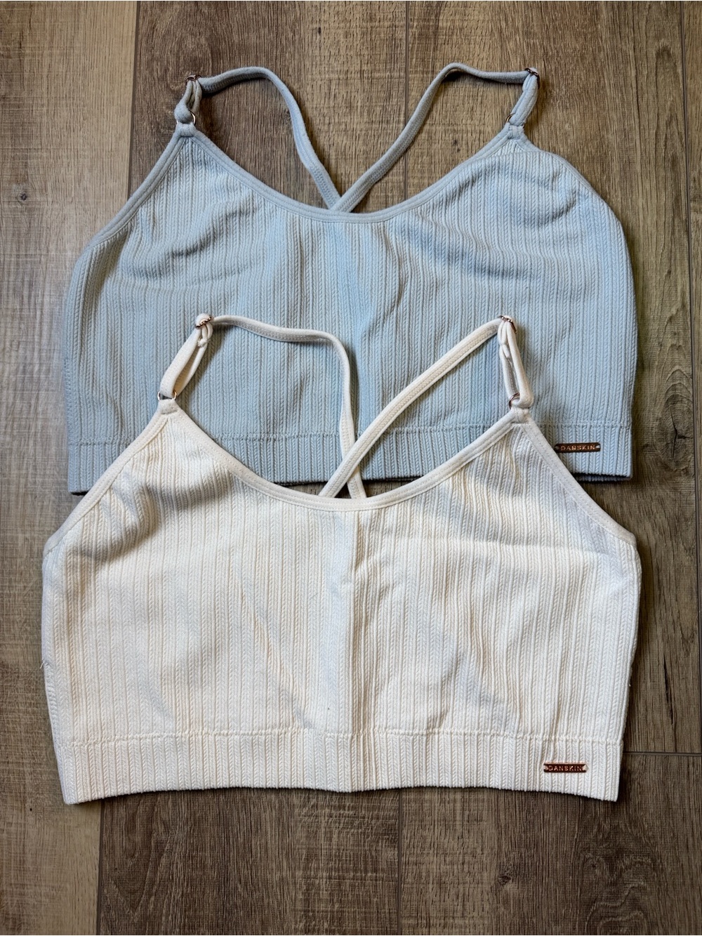 Danskin Cream & Light Gray Ribbed Bralette Twin Pack